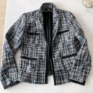 Vintage Yumi Mazao Paris tweed blazer / woven jacket (white, black, teal / blue)